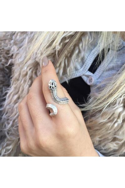 Köstebek Serpent Pattern Embossed Leather Ring with Adjustable Design