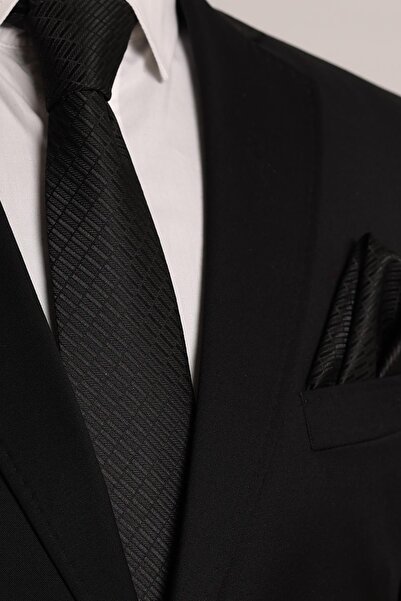 Esgue Σετ δώρου με μαντήλι με μαύρο σχέδιο 7,5 εκ. και μαύρο ορθογώνιο μανικετόκουμπα