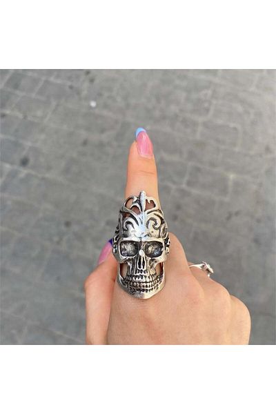 Köstebek Skeleton Head Patterned Ring