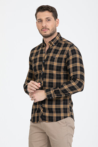 Klothy Ανδρικό καρό 100% βαμβακερό πουκάμισο με λεπτή εφαρμογή