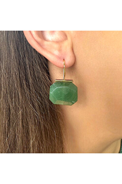 Jewstone Accessories Yeşil Aventurin Şans Doğaltaş Küpe