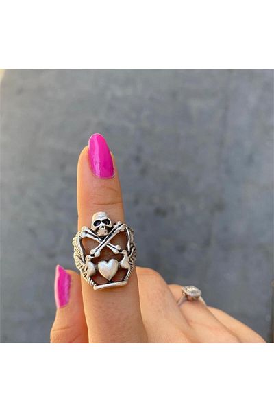 Köstebek Skull Heart Wings Adjustable Ring