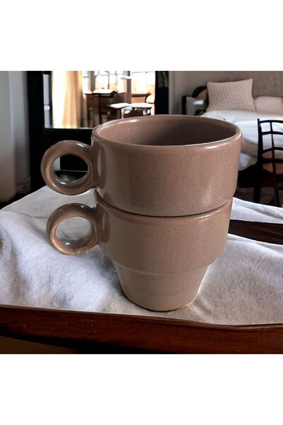 WPAWZ Espresso Ceramic Set of 2 Coffee Cups Brown (105 Cc)