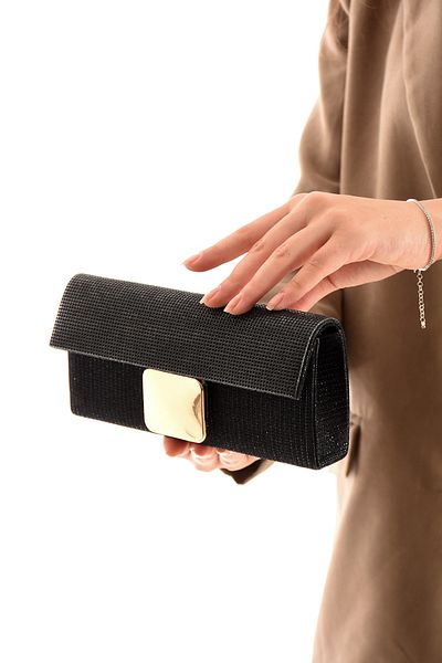 By EDUU Geantă de rochie de seară cu blocare din aur negru cu dungi