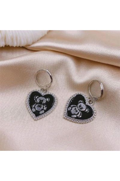 Köstebek Black Heart Bear Earrings