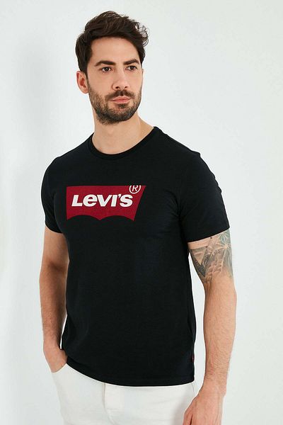 Levi's Pánské černé tričko – grafický vzor se zasazeným výstřihem – 17783-0311