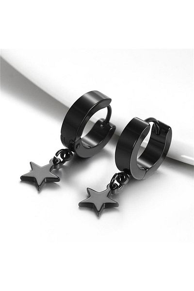 Köstebek Black Dangle Star Double Earrings