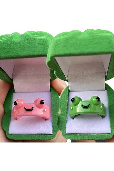 Köstebek Pink and Green Laughing Frog Double Ring