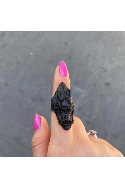 Köstebek Dragon's Head Black Adjustable Ring