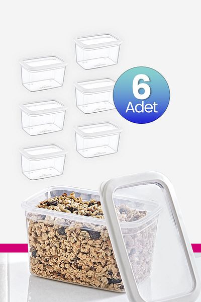 Smartware White Set of 6 - Rectangular Storage Container, 1210 ml