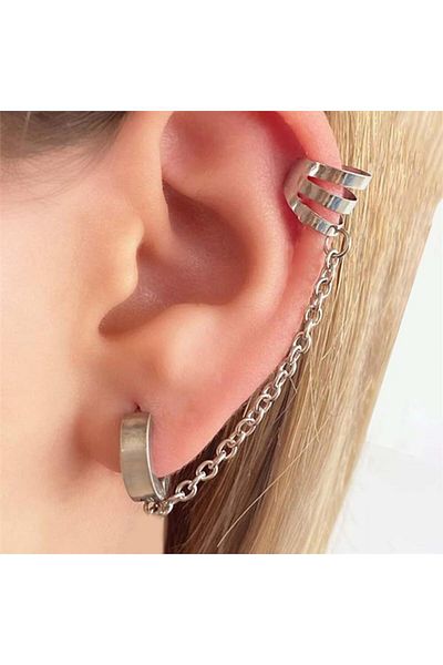 Köstebek Cut Ring Detailed Chain Earrings