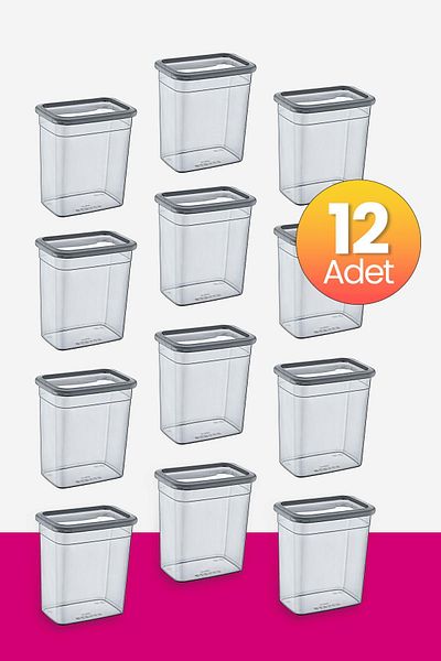 Smartware Anthracite 2350 ml - Set of 12 Scale Rectangular Storage Containers