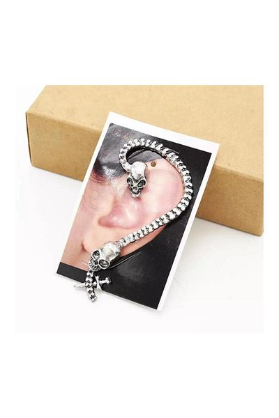 Köstebek Snake Knife Silver Spiral Earrings