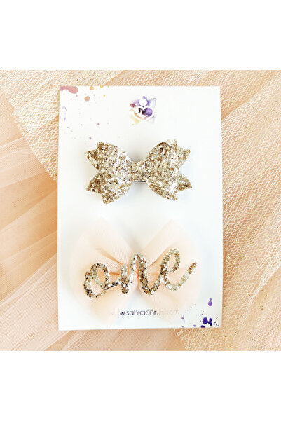 Sahici Anne One 1 Yaş Saçsız Bebek Toka Seti, 7cm- Somon Açık Gold Doğum Günü...