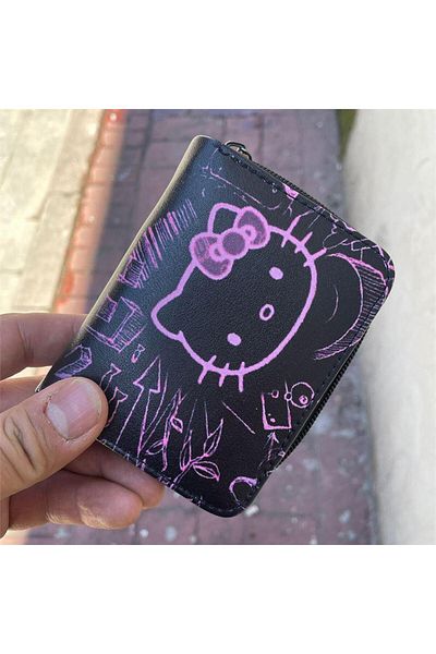 Köstebek Black Hello Kitty Sketch Short Wallet