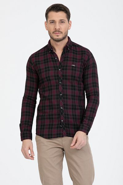 Klothy Men's Plaid 100% Cotton Slim Fit Shirt