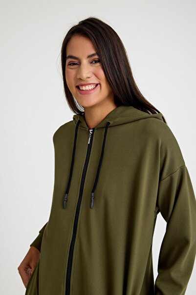 QANU Uzun Fermuarlı Kap Yeşil