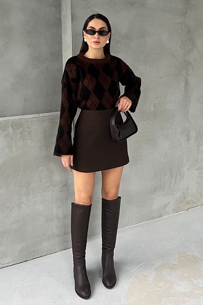 Seda Yalçın Atelier Coffee Zippered Classic Mini Skirt