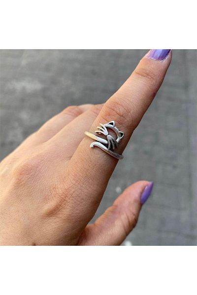 Köstebek Mustache Detailed Cat Face Ring