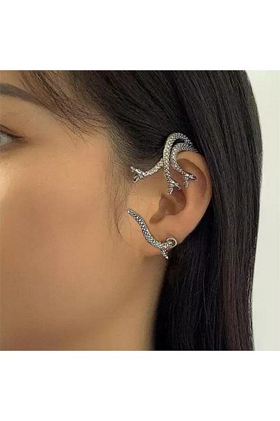Köstebek Triple Snake Left Ear Spiral Earrings