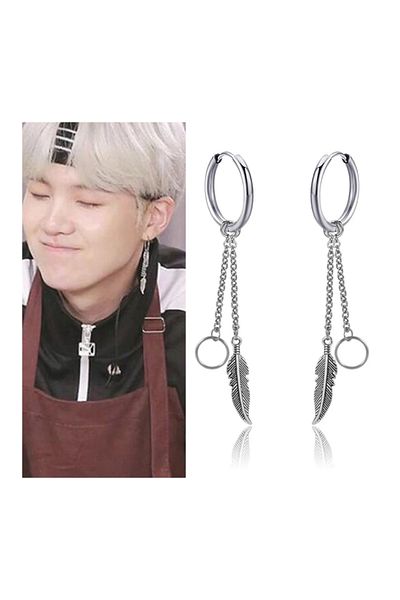 Köstebek K-Pop Ring Detailed Metal Feather Single Earrings