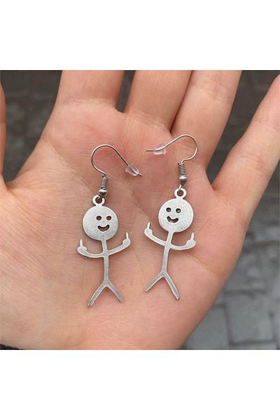 Köstebek Stickman Middle Finger Earrings