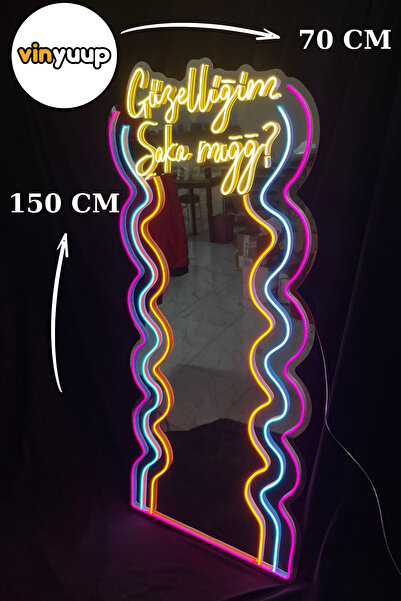 vinyuup Güzelliğim Şakamığğ? - Dekoratif Selfie Neon Led Yazı Pleksi Ayna 71x...