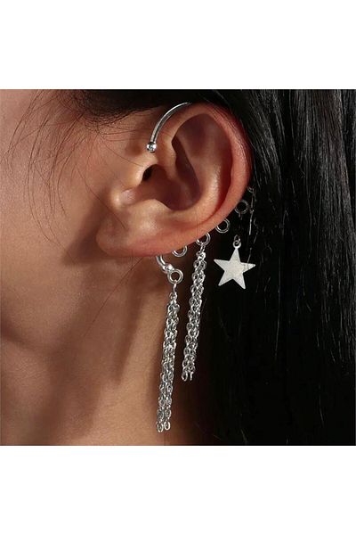 Köstebek Star and Chain Detailed Single Earrings