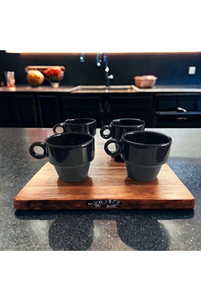 WPAWZ Espresso Ceramic Set of 4 Coffee Cups Black (105 Cc)