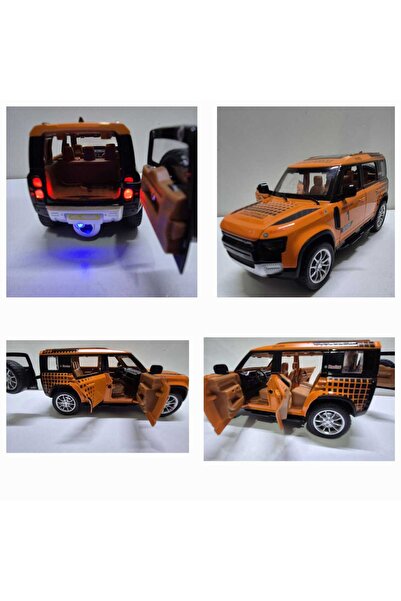 Hepsilazım Diecast Model Metal Oyuncak Araba Land Rover Jip Defender Modifiyeli Koleksiyon Jeep 20cm Suv Oranj