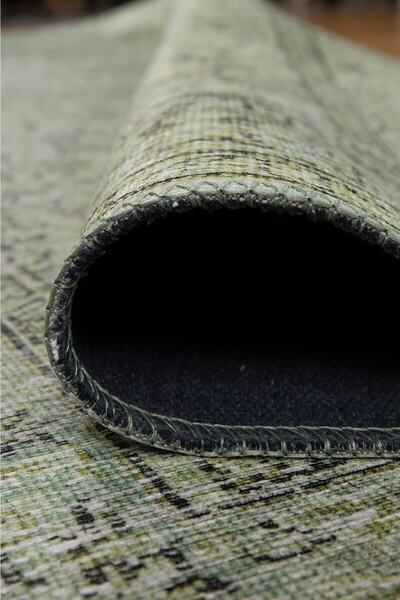 ARTLOOP Folk Eskitme Desenli Dokuma Taban Dekoratif Yeşil Halı BA 27