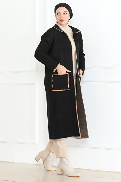 DESTEMODA Μαύρη ζακέτα με μακριά λεπτομέρεια στην άκρη της τσέπης 1013