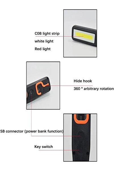 Genel Markalar Araç Tamir Muayene Lambası Esnek Şarj Edilebilir Torç Manyetik Çalışma Işığı Mıknatıslı El Fener