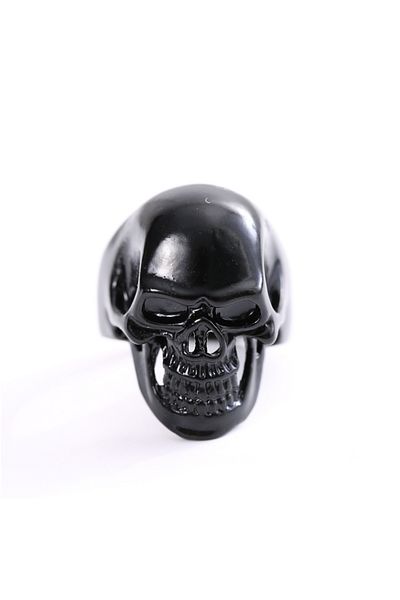 Chavin Large Skull Patterned Men's Black Skull Ring - Df94