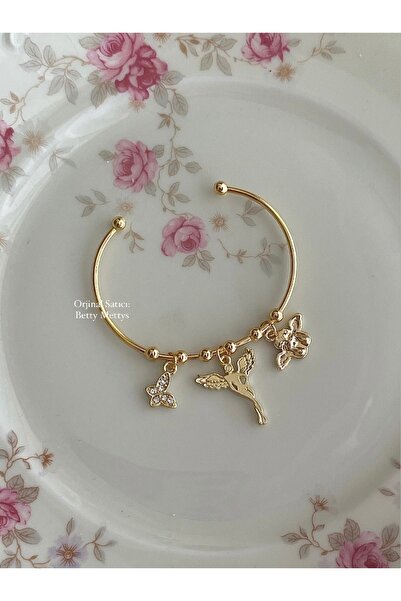 bettymettys Peri Kızı & Melek & Zirkon Taşlı Kelebek Charmlı Altın Kaplama Ke...