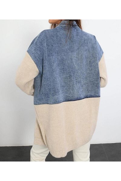 asia denim woman Women's Knitwear Denim Detail Jacket