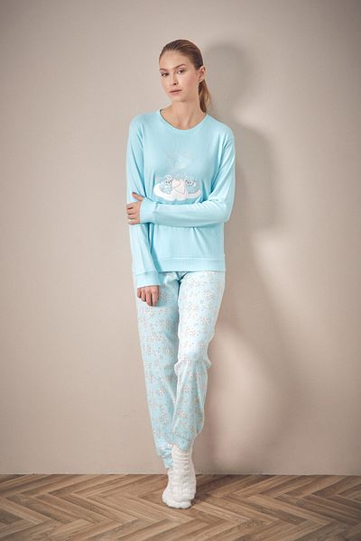Fulla Moda Set de pijamale din 2 piese cu gâtul rotund brodat cu ursuleț