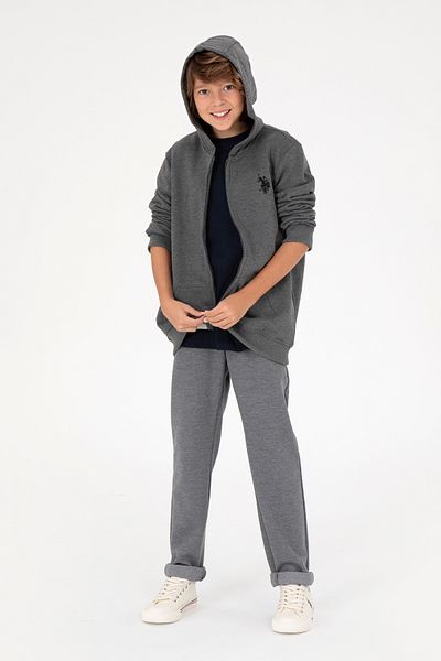 U.S. Polo Assn. Boy's Zippered Anthracite Melange Sweatshirt - 50293536 -Vr081