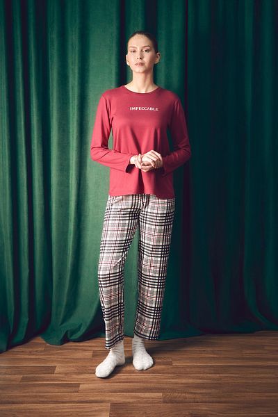 Fulla Moda Set de pijamale din 2 piese cu gât crew cu text imprimat