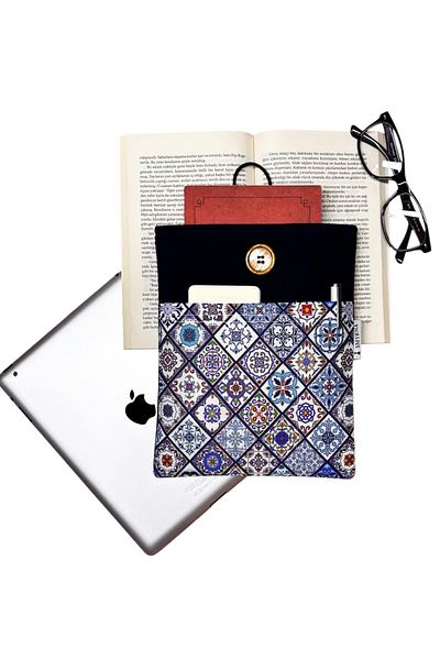 Smyrna Book Case / Book Bag, Tile Navy Blue