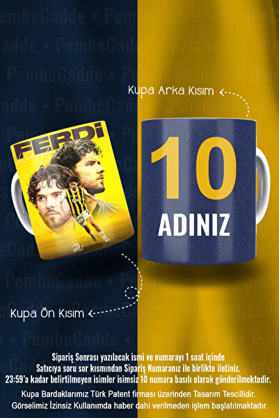 PembeCadde 1. Kalite Porselen Baskılı Ferdi Kadıoğlu Isimli Ve Numaraları Kup...