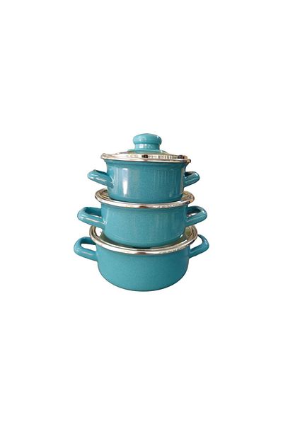 ALEV EMAYE Turquoise 3-Piece Small Pot Set - 12cm, 14cm, 16cm
