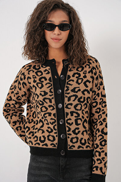 Bigdart 15911 Kadın Desenli Triko Hırka - C. Kahverengi