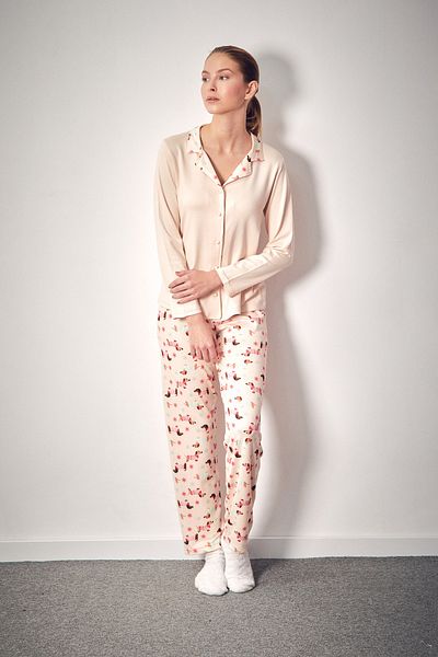 Fulla Moda Σετ πιτζάμες 2 τεμαχίων με γιακά πουκάμισου με σχέδιο σκύλου