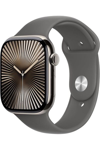 Apple Watch Series 10 GPS + Cellular 46mm Natural Titanium Case with Stone Grey Sport Band - M/L