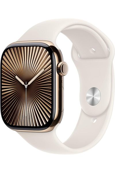 Apple Watch Series 10 GPS + Cellular 46mm Gold Titanium Case with Starlight Sport Band - M/L