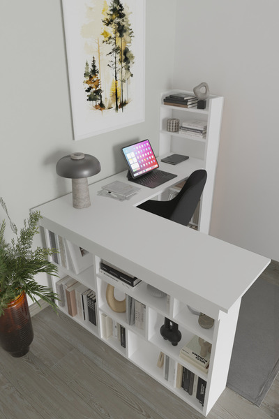 AYMOBSAN Venedik 13 Raflı Çalışma Masası,beyaz