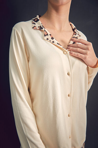 Fulla Moda Leopar Desenli Gömlek Yaka 2 Li Pijama Takımı