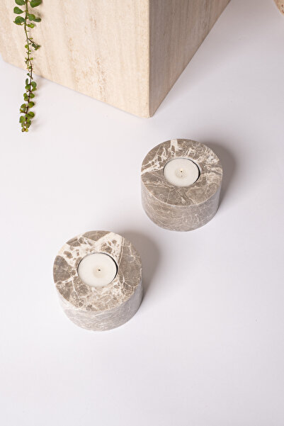 Modestmar Doğal Gri Mermer Mumluk, Mermer Mumluk, Mermer Tealight, Mumluk 2 A...