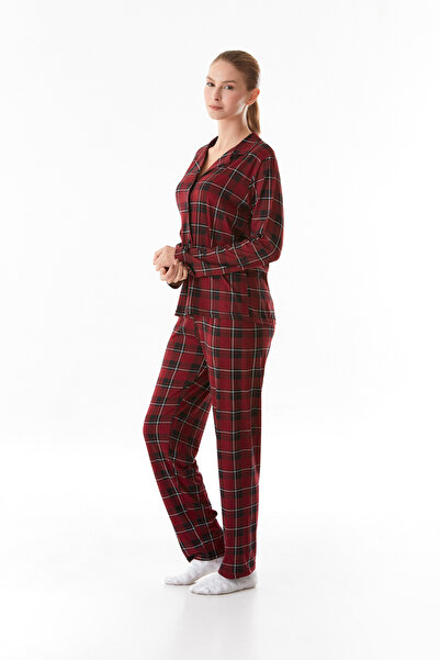 Fulla Moda Ekose Desenli Gömlek Yaka 2 Li Pijama Takımı